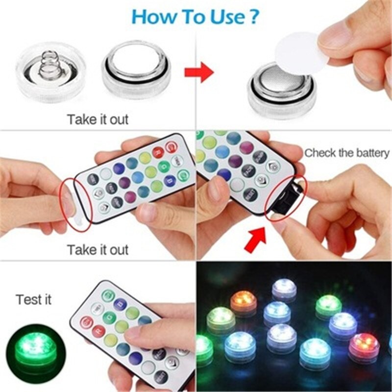RGB Remote Control Submersible Light IP68 Waterproof Underwater Lights Pond Swimming Pool Decorative Night Lamps Vase Aquarium