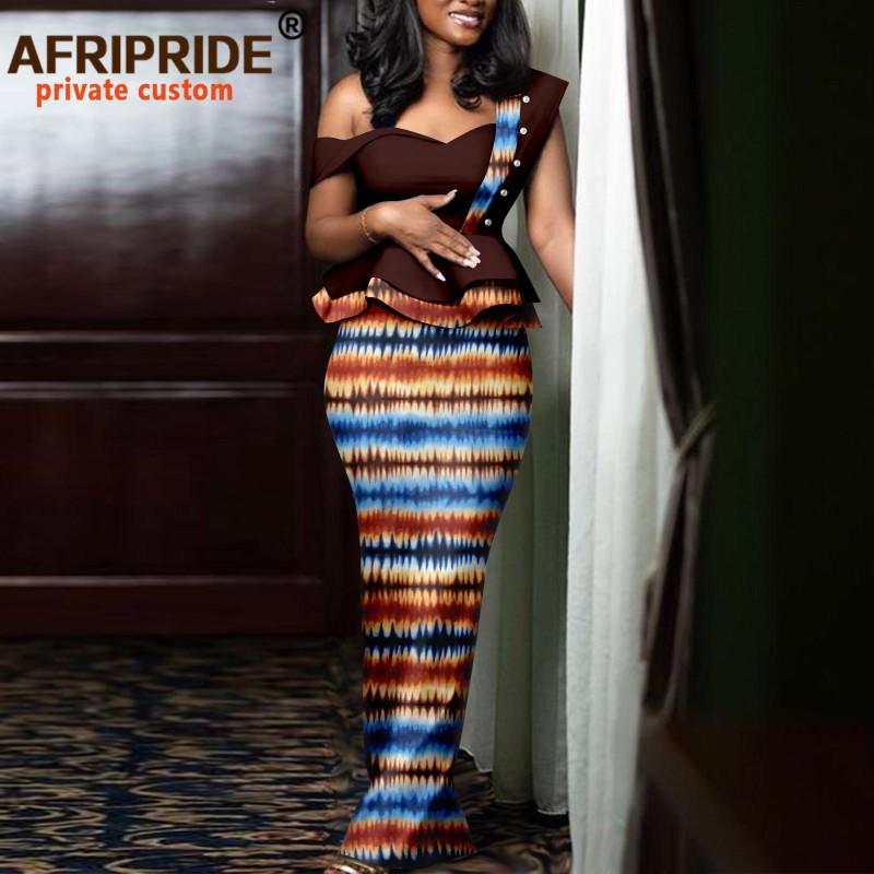 Afripride African Ankara Dresses for Women Tailor Made Dashiki Single Sleeve Ankle Length Casual Cotton Dress A2225075