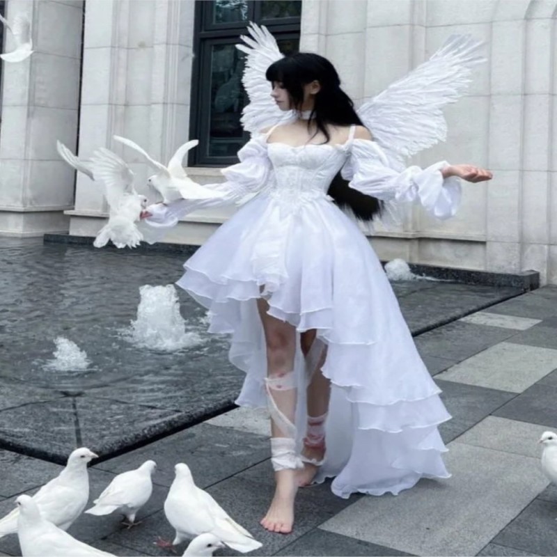 LOLIBOOK 2023 Spring Elegant White Off Shoulder Fairy Dress Female Chic  Princess Puff Dress Women Solid Wedding Party Dress