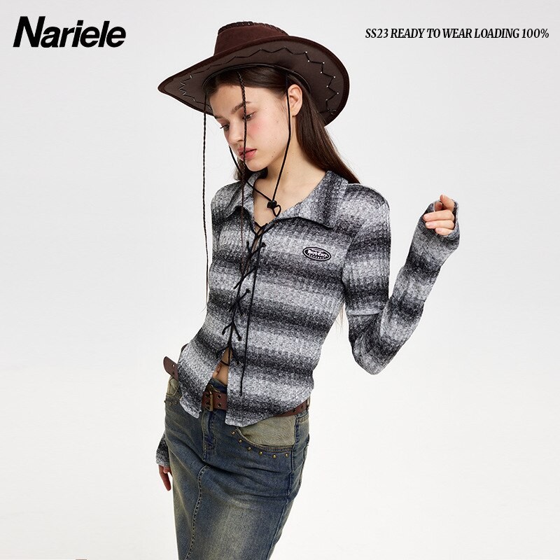 Spring Summer Intellectual Elegant Simple Dot Camouflage Design Casual Mature Feminine Women's Knitted Long Sleeves Top T-Shirt