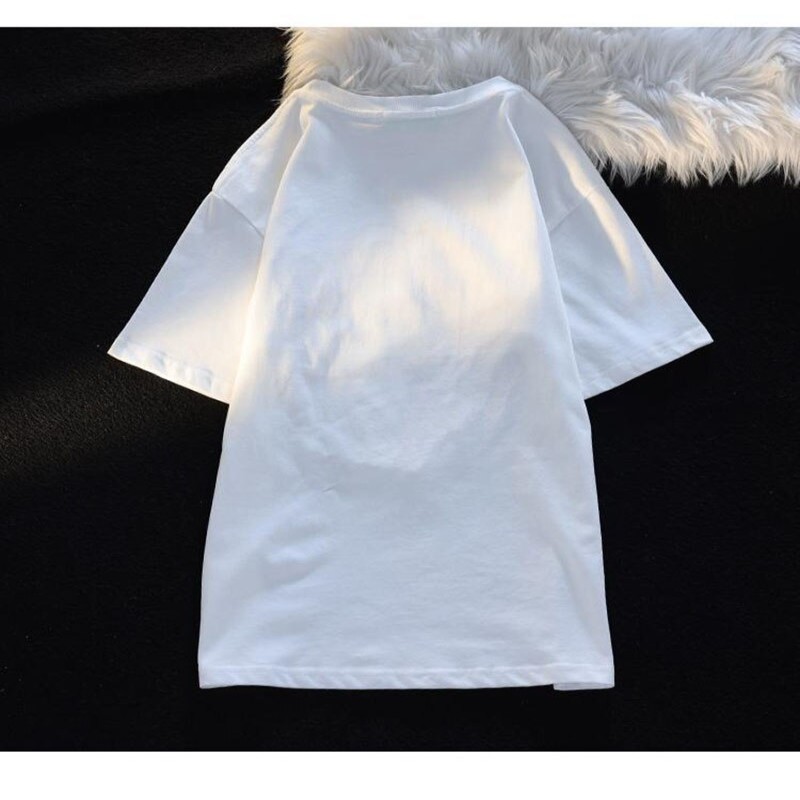 Summer Pure Cotton Harajuku Short Sleeve Oversized T Shirts For Women Streetwear Rabbit Embroidery T Shirts  Y2k Tops Clothes
