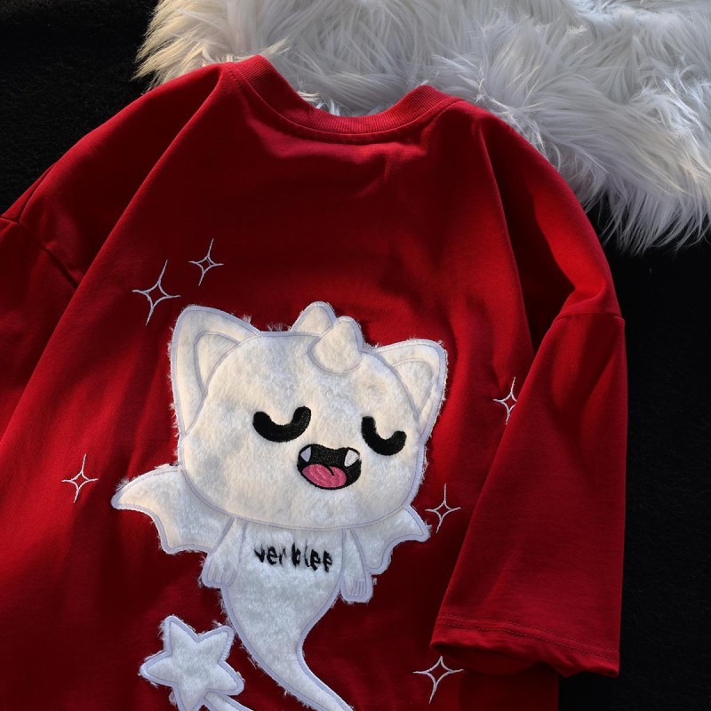 Y2K Summer Pure Cotton Tees Loose Kawaii WomenÃ¢â‚¬â„¢S Oversized T Shirts Anime Streetwear Harajuku Short Sleeve T Shirts Tops Clothes