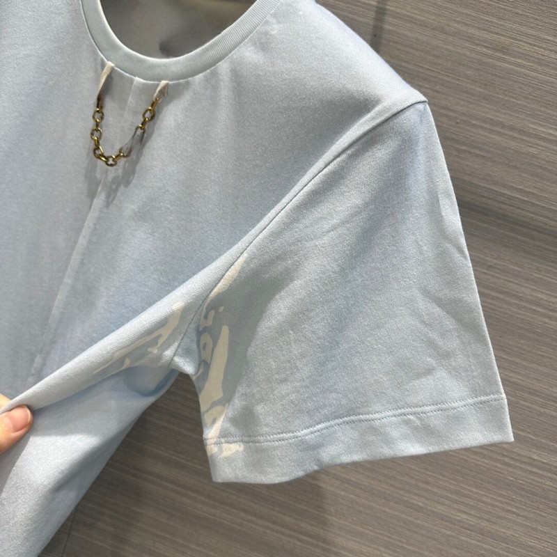 High-end Slim T-shirt for Women Blue Letters Cotton Tshirts Top Quality O-neck Short Sleeve Summer Tops Tee