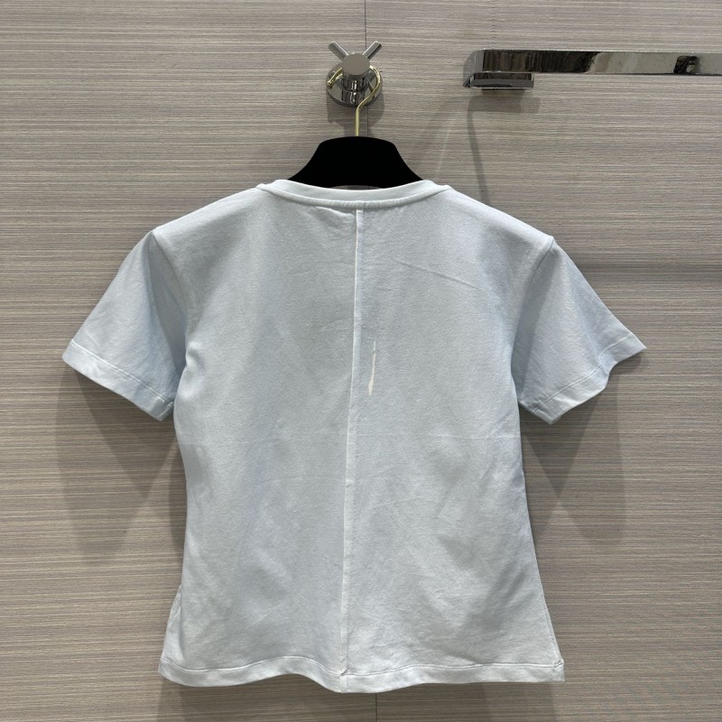 High-end Slim T-shirt for Women Blue Letters Cotton Tshirts Top Quality O-neck Short Sleeve Summer Tops Tee