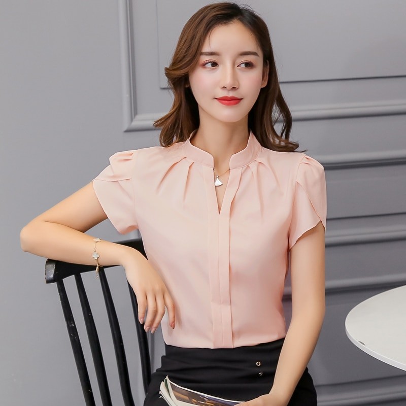 women tops and blouse shirt body short sleeve V neck white red pink blue summer autumn female korean work wear clothing