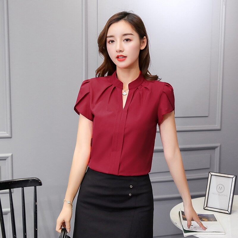women tops and blouse shirt body short sleeve V neck white red pink blue summer autumn female korean work wear clothing