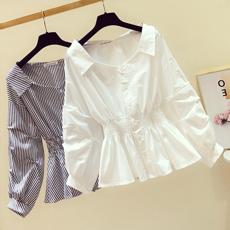 Spring Western Style Blouse Waist Shirt Design Recipients Top Girls Puffed Sleeves White Shirt Womens Tops and Blouses