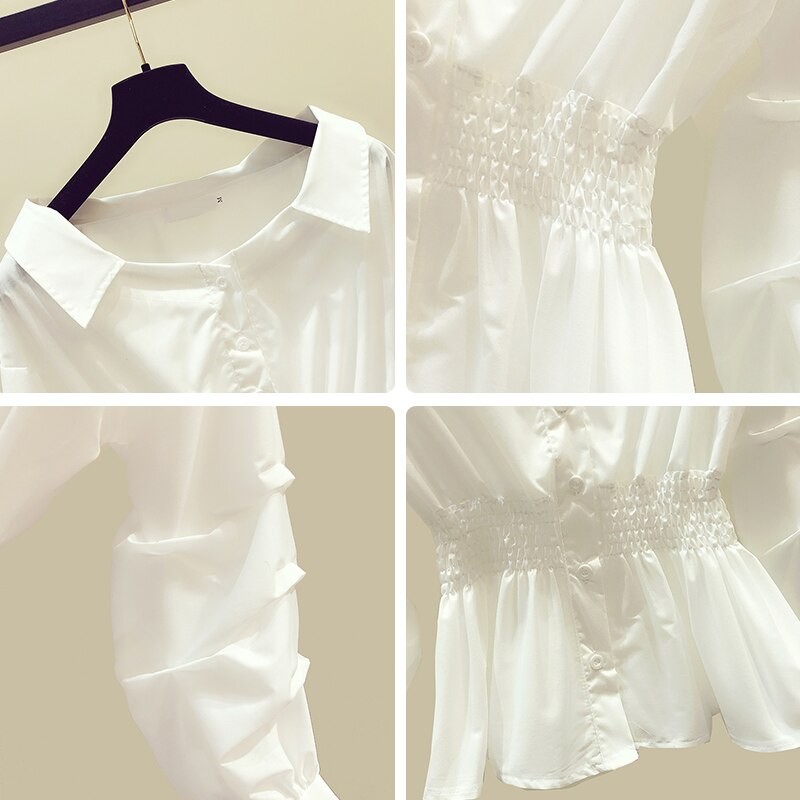 Spring Western Style Blouse Waist Shirt Design Recipients Top Girls Puffed Sleeves White Shirt Womens Tops and Blouses