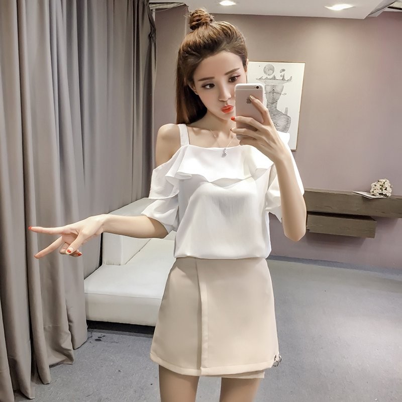 One Shoulder Top Lady Ruffles Blouse Women 2017 Fashion Summer Shirts Casual Chiffon Blusas Mujer Blouses Volantes