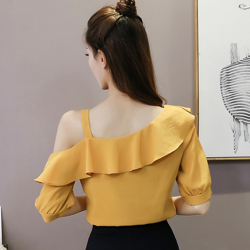 One Shoulder Top Lady Ruffles Blouse Women 2017 Fashion Summer Shirts Casual Chiffon Blusas Mujer Blouses Volantes