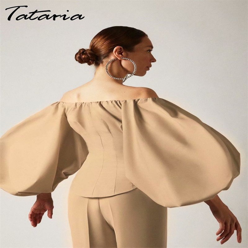 Fashion Puff Sleeve Blouse Women Off Shoulder Top Women's Tunic Summer Shirt Elegant Blouse Button Down Shirt for Women Smocked