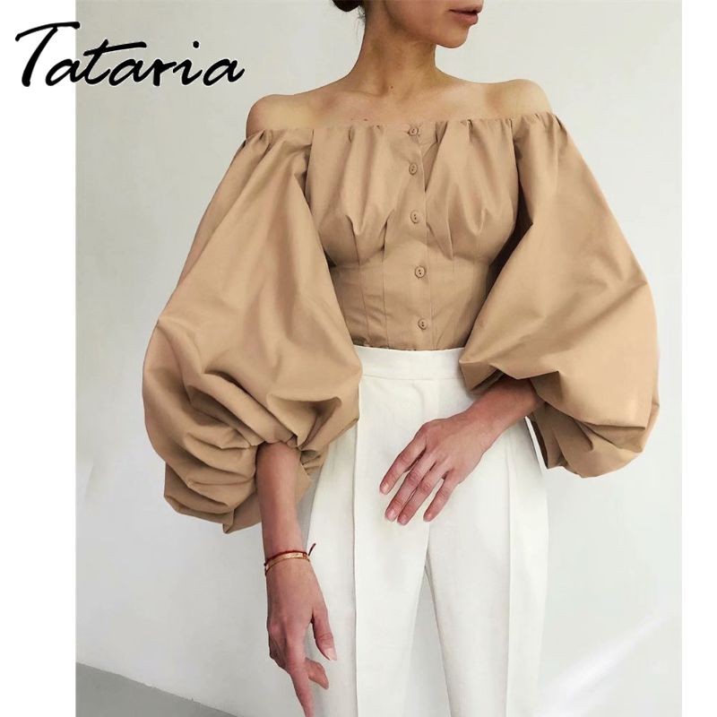 Fashion Puff Sleeve Blouse Women Off Shoulder Top Women's Tunic Summer Shirt Elegant Blouse Button Down Shirt for Women Smocked