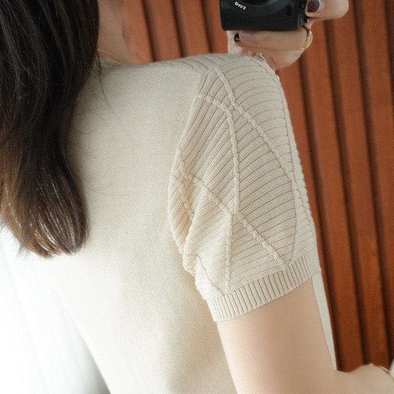 Summer Fashion New Woman's Tops Tees O-Neck Short Sleeve T-Shirt Female Pullover Women Sweater Jumepr 100% Cotton Knitted Blouse