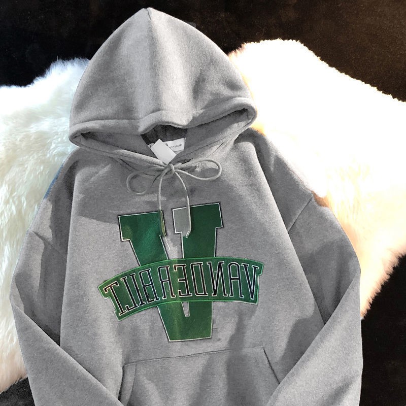 Dark green American baseball gloves printed Hoodie youth fashion Sweatshirt fall Vintage men's and women's loose Hoodie