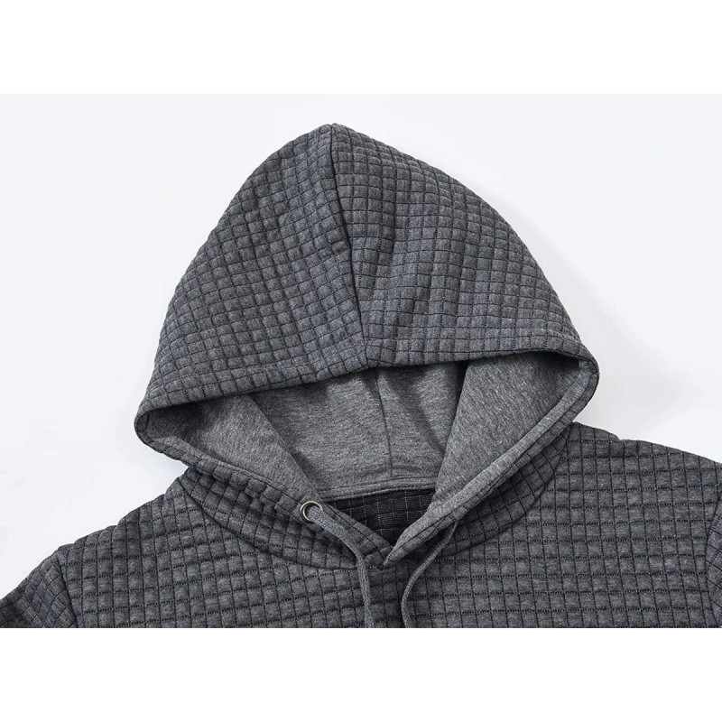 2023 Men Hoodies Long Sleeve Plaid Jacquard Pullover Drawstring Solid Tracksuit Casual Hooded Sweatshirts Streetwear Clothing