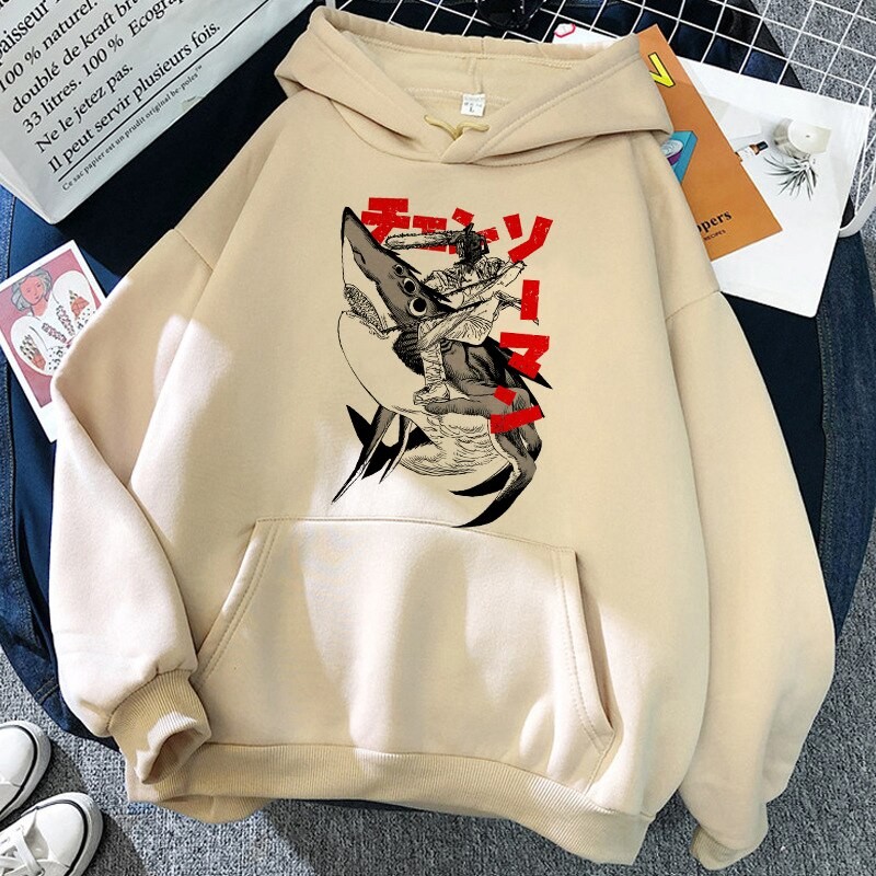 90s Chainsaw Man Pochita Hoodies Women Japanese Anime Sweatshirts Manga Cartoon Graphic Streetwear Long Sleeve Gothic Pullovers