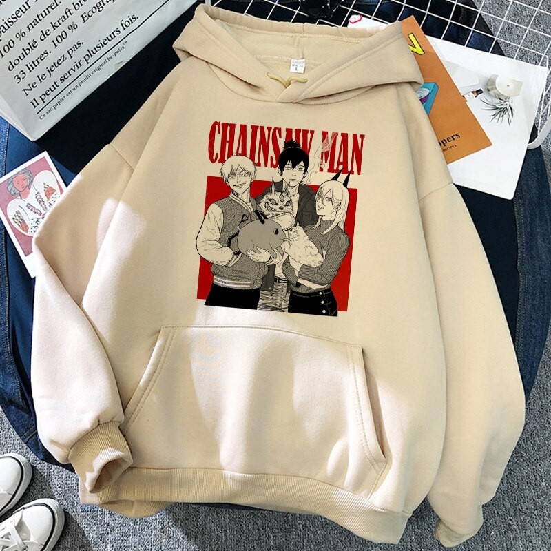 90s Chainsaw Man Pochita Hoodies Women Japanese Anime Sweatshirts Manga Cartoon Graphic Streetwear Long Sleeve Gothic Pullovers