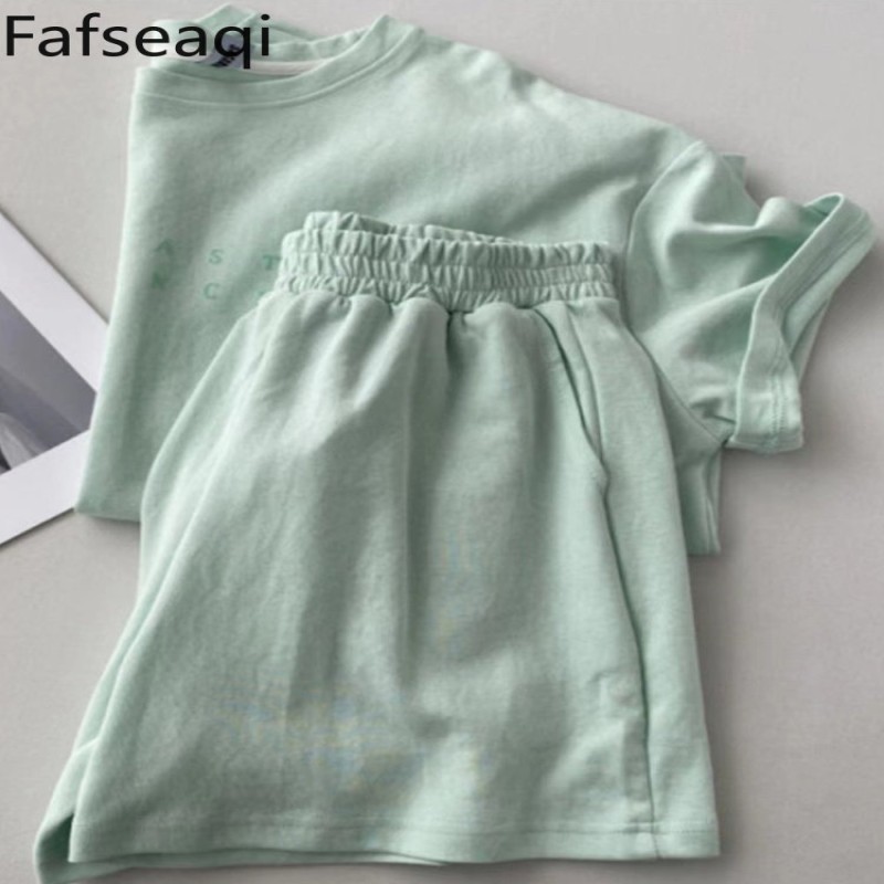Summer Korean Women's Suit Shorts and T-shirt Casual Home Tracksuit Cotton Two-piece Set for Women 2023 Basic O Neck Top Outfits