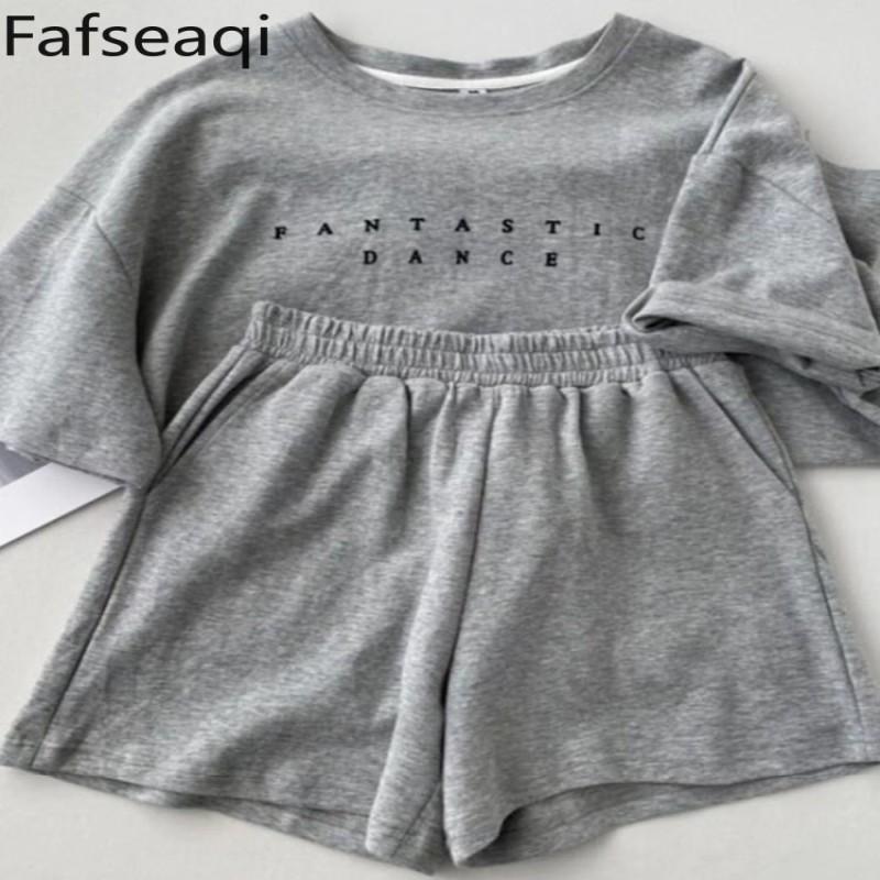 Summer Korean Women's Suit Shorts and T-shirt Casual Home Tracksuit Cotton Two-piece Set for Women 2023 Basic O Neck Top Outfits