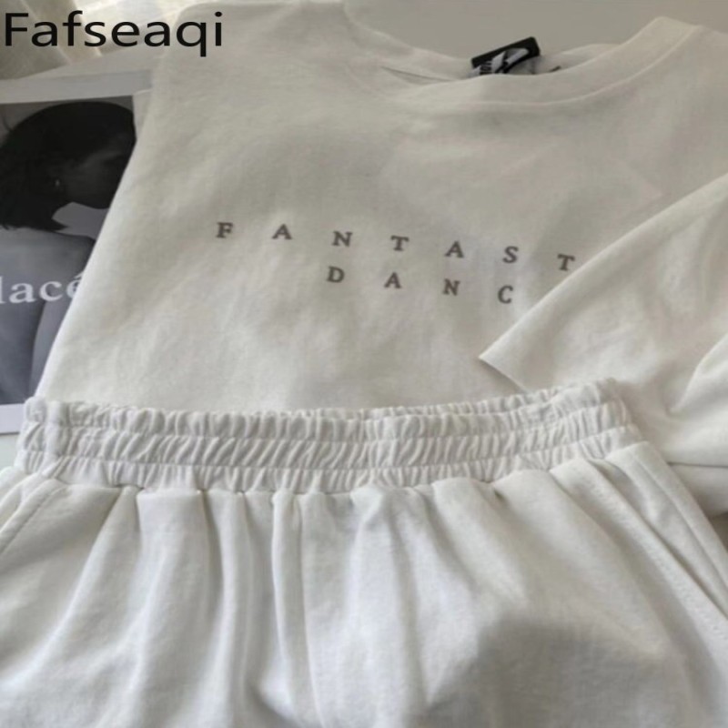 Summer Korean Women's Suit Shorts and T-shirt Casual Home Tracksuit Cotton Two-piece Set for Women 2023 Basic O Neck Top Outfits