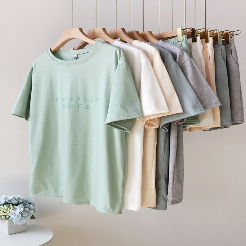 Casual Summer Top and Shorts Set for Women Tracksuit Two-piece Suit Female Sports Short Sleeve Print Letter Classic Women's Suit