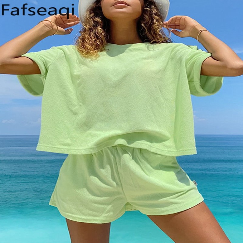 2023 Summer Thin Suit T-shirt and Shorts for Women Casual Soft Home Tracksuit Basic Two Piece Set Women Outfits Short Sleeve Top