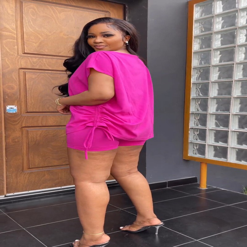 Summer Two Piece Set Women Solid Casual O Neck Short Sleeve Loose Fit Pleated Top T Shirt Shorts Suit Tracksuit Women