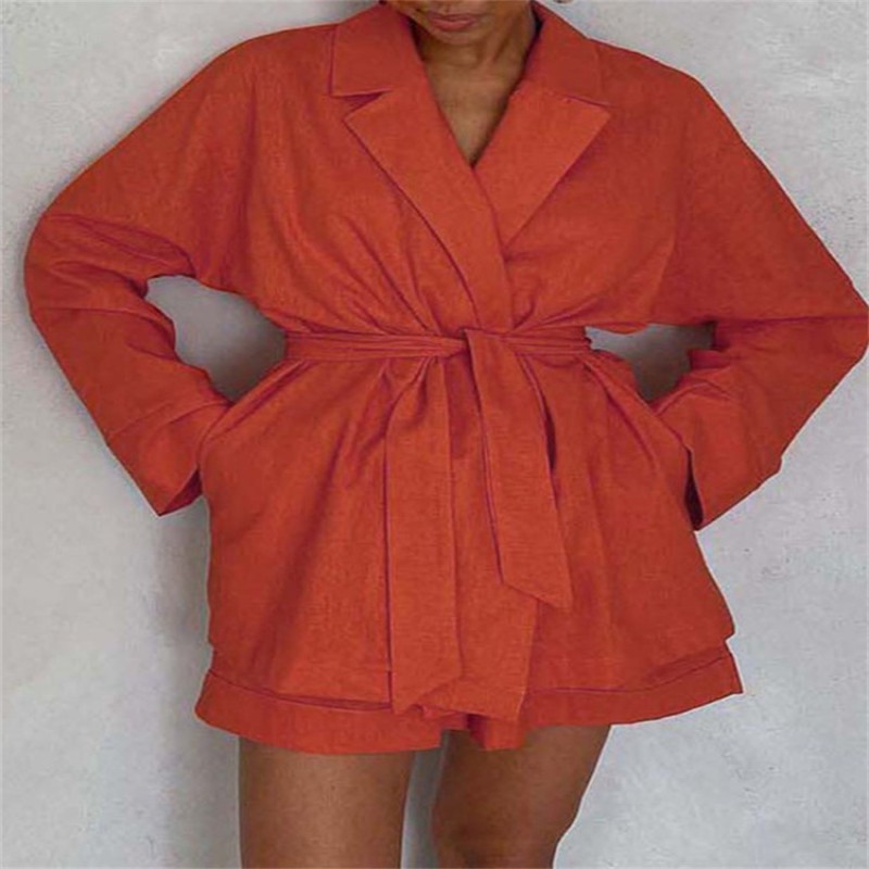 2023 Spring Summer Women New Fashion Women's Commuting V-neck Solid Color Vest Casual Coat + shorts Set Women's Office Suits