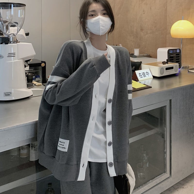 Leisure Sports Suit Women's Spring New 2022 Lazy Style Cardigan Sweater Jacket Wide Leg Straight Pants Two-piece Women's Suit