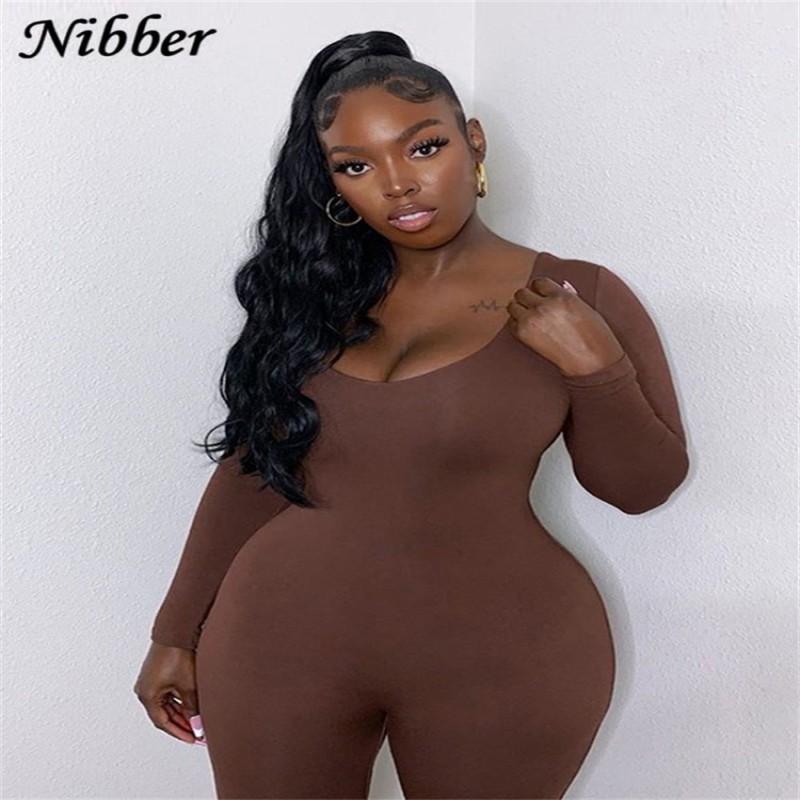Nibber Basic Bodycon Jumpsuit For WomenÃ¢â‚¬Ëœs Clothing Casual Brown Fitness Rompers 2021 Y2K Playsuit Activity Streetwear Overalls