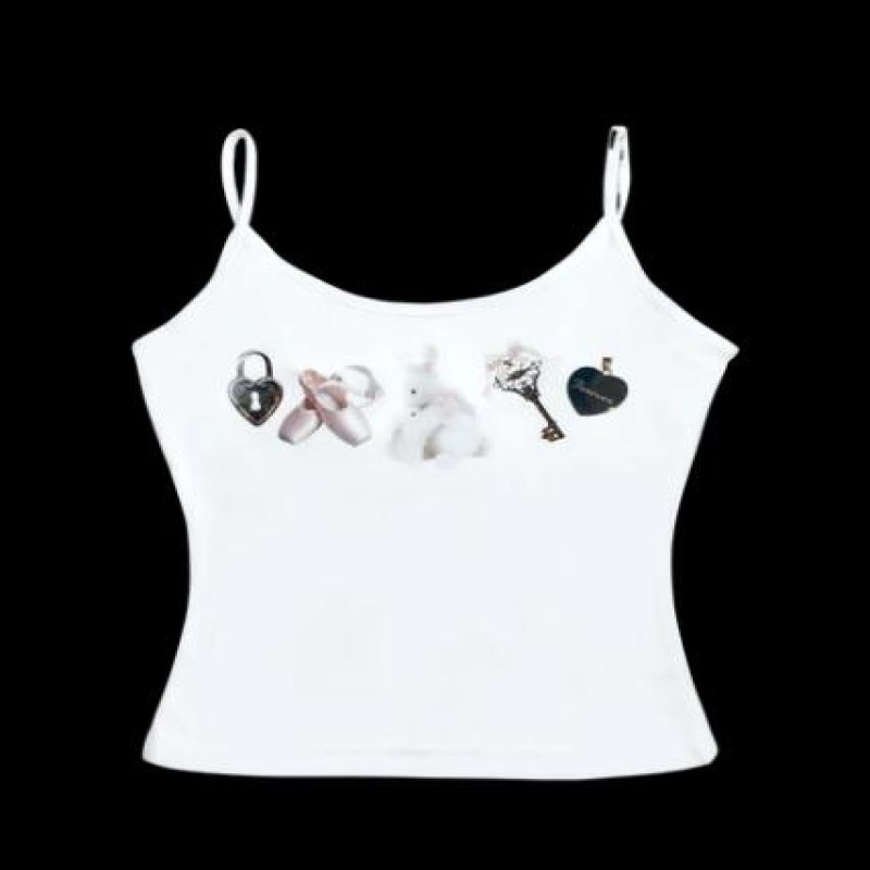 2000s Fairycore Camisole y2k Women Spaghetti Strap Crop Top Kawaii Sweet White Camis Tanks Grunge Aesthetic clothes emo clothing