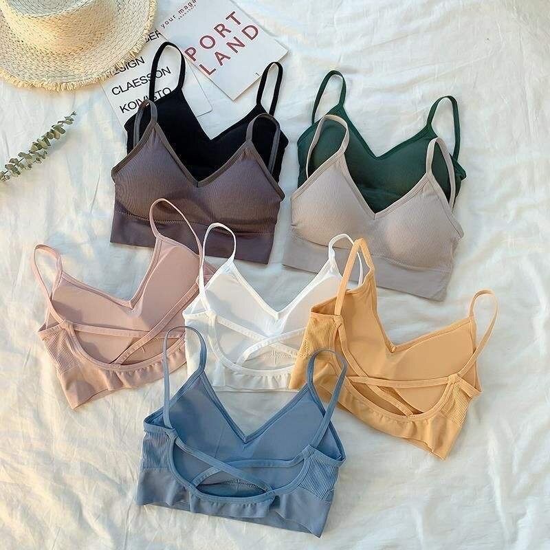 Seamless Push Up Cotton Crop Tops Women Bras Underwear Beauty Back Bras Padded Bra Bralette tank top Fitness Sports Bra Vest