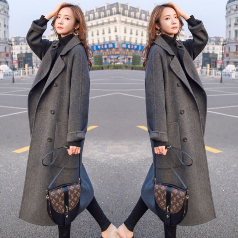 2022 women's medium length coat winter fashion warm high quality wool coat women's elegant double row button long wool coat