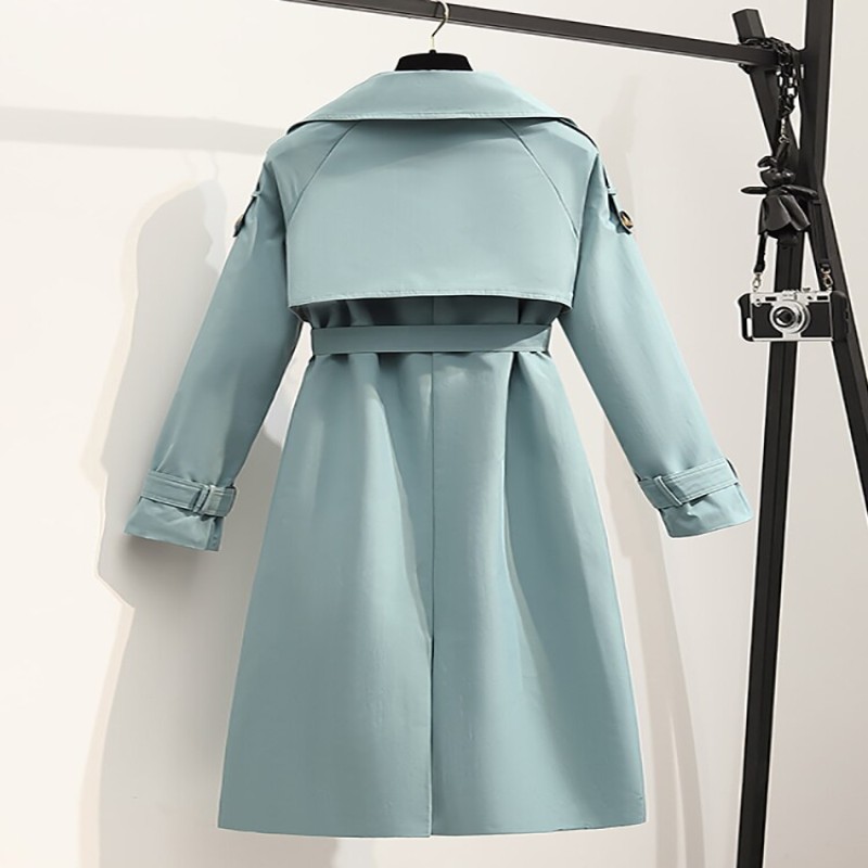 Heliar Women Long Trench Coat Fashion Windproof Coat Double Breasted Trench Coats Green Belt Windbreaker Winter