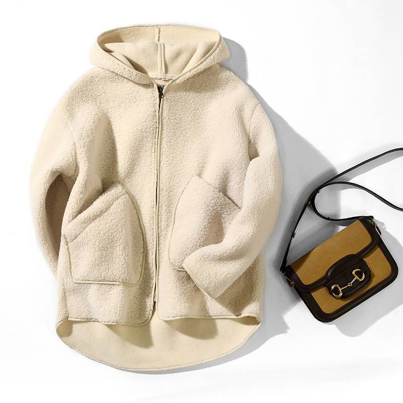 Deeptown Winter Jacket Women Thicken Lamb Wool Oversized Teddy Jacket Fleece Coat Casual Warm Black Zipper Hoodie Korean Fashion