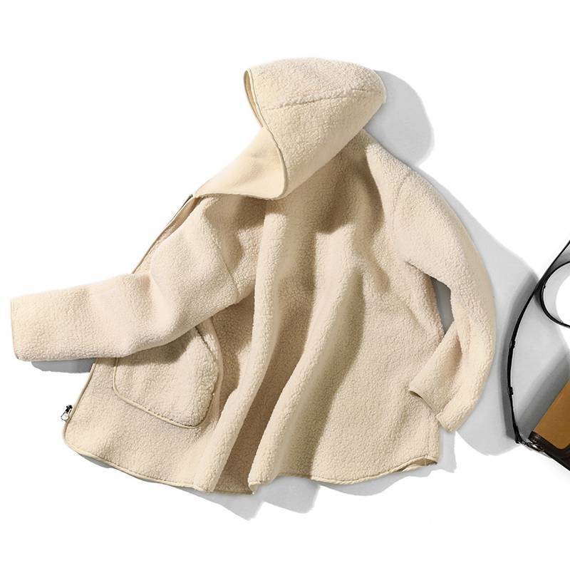 Deeptown Winter Jacket Women Thicken Lamb Wool Oversized Teddy Jacket Fleece Coat Casual Warm Black Zipper Hoodie Korean Fashion