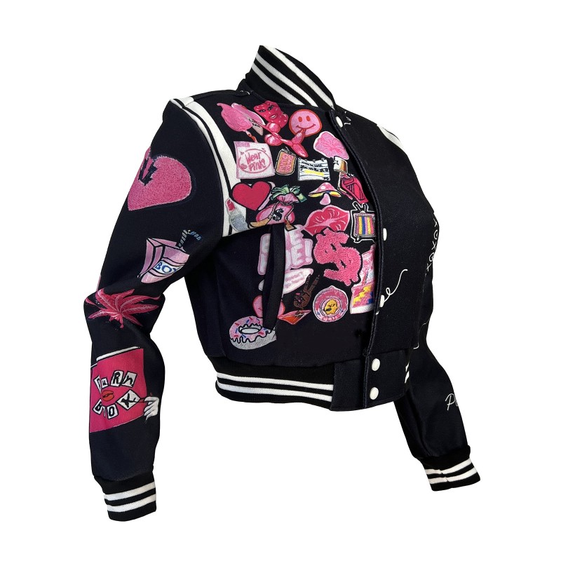 Women Baseball Jacket Varsity Bomber Jacket Racing Fashion Print Long Sleeved Button Pocket Coats Y2K Jackets Casual Streetwear