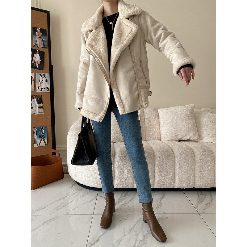 Women's Fur One Lamb Wool Lapel Jacket Fashion Double-sided Short Jacket Coat 2022 Autumn and Winter Warm Cotton Jacket Coat