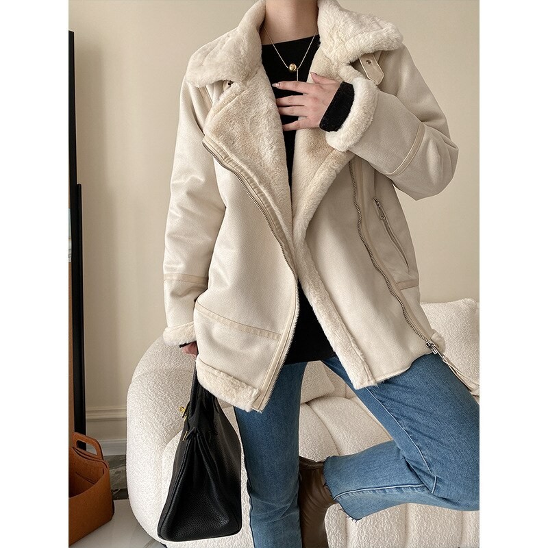 Women's Fur One Lamb Wool Lapel Jacket Fashion Double-sided Short Jacket Coat 2022 Autumn and Winter Warm Cotton Jacket Coat