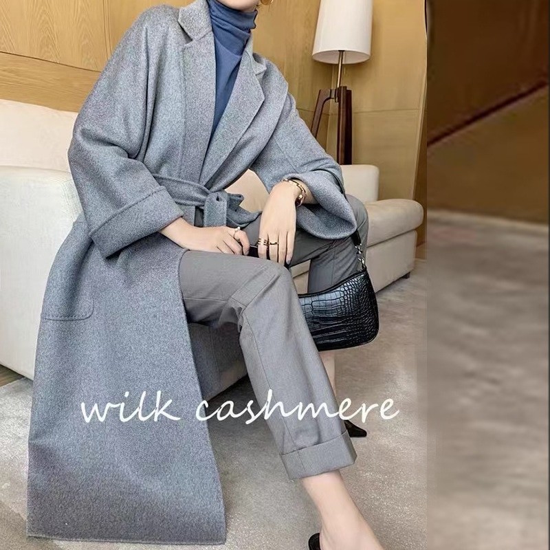 Autumn winter new double-sided cashmere coat women long high-end water corrugated women's coat
