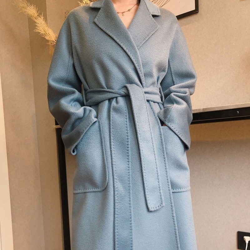 Autumn winter new double-sided cashmere coat women long high-end water corrugated women's coat