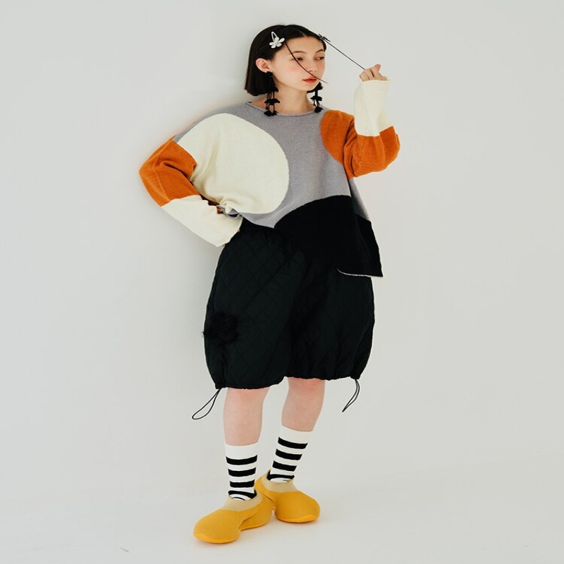 Imakokoni Original Design Sweater Long Sleeve Round Neck Pullover Top Casual Loose Versatile Color Contrast Knitwear Women's