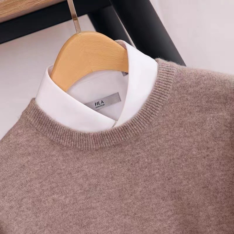 Zocept 100% Merino Wool Sweater Men's Round Neck Thickened Tops Autumn Winter New Soft Warm Casual Solid Color Knitted Pullover