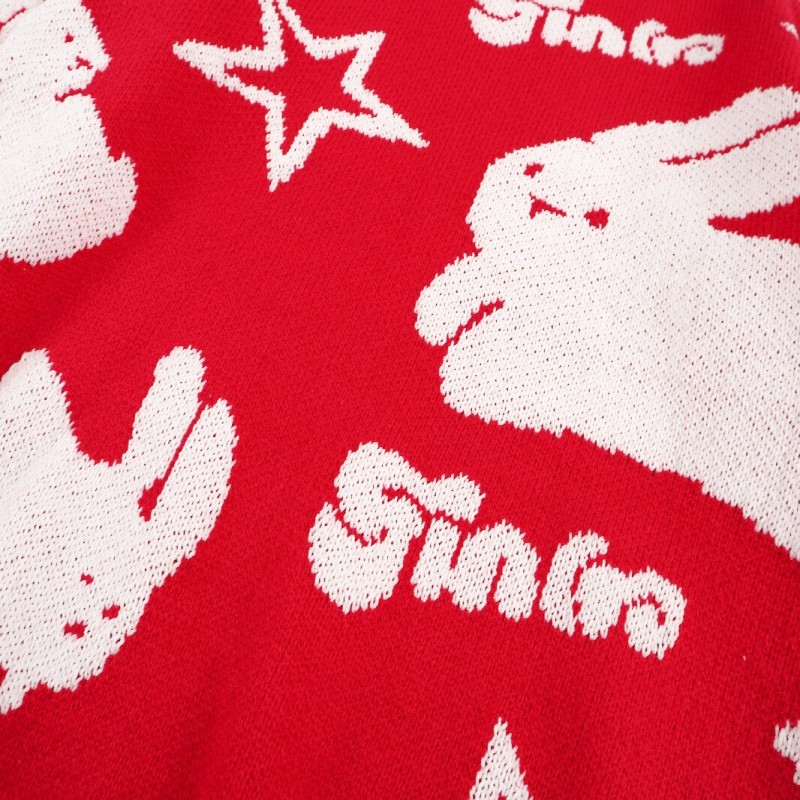 Sweater Women Winter Loose Rabbit Printed Pullover Butterfly Thickened Round Neck Long Sleeve Knitting Top Female Dropshipping