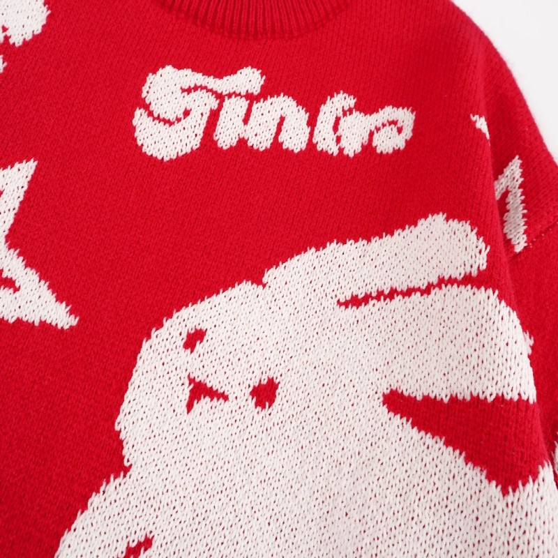 Sweater Women Winter Loose Rabbit Printed Pullover Butterfly Thickened Round Neck Long Sleeve Knitting Top Female Dropshipping