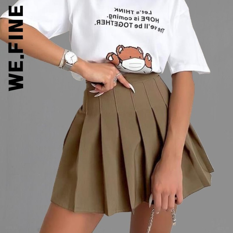 We.Fine Women'S Short Skirt Pleated High Waist Tennis y2k Skirt With Shorts Solid Casual ZipperA Line Mini Skirts For Girls