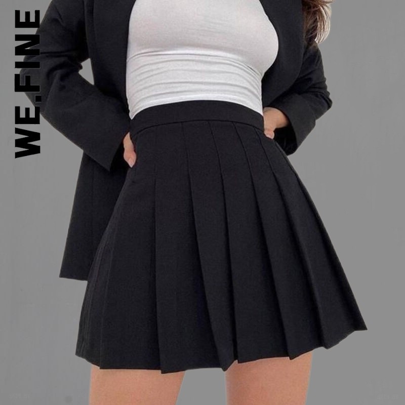 We.Fine Women'S Short Skirt Pleated High Waist Tennis y2k Skirt With Shorts Solid Casual ZipperA Line Mini Skirts For Girls