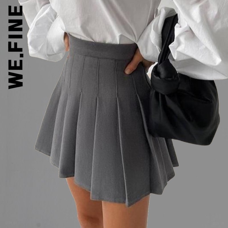 We.Fine Women'S Short Skirt Pleated High Waist Tennis y2k Skirt With Shorts Solid Casual ZipperA Line Mini Skirts For Girls