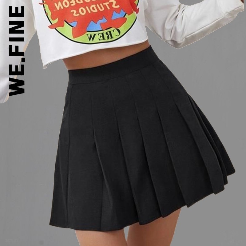 We.Fine Preppy Style High Waist Solid Pleated White Mini A-Line Skirt Women Casual Korean Fashion Cute Skirt Y2k Skort Clothes