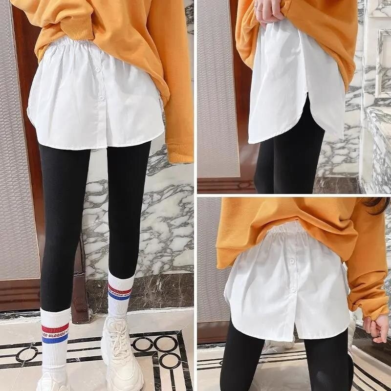 Small Fart Curtain Women Winter Matching With The Bottoming Artifact Sweater Fake Hem Overlapping And White Mini Shirt